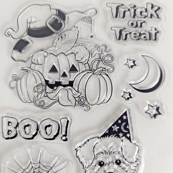 Halloween Silicone Clear Stamps for DIY Scrapbooking Dogs Pumpkins Bat Boo Trick - Picture 2 of 7
